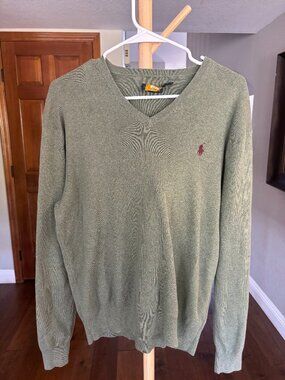 Polo Ralph Lauren Pima Cotton V-Neck Sweater Medium Sage Green
